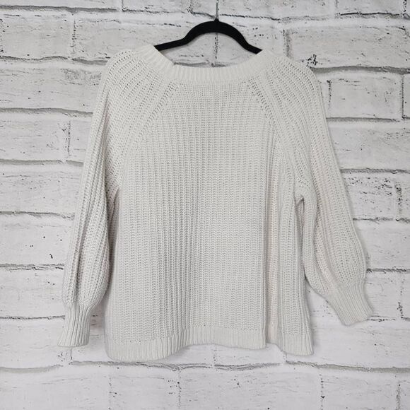 Aerie Long-Sleeve Boat Neck Cable Knit Pullover Sweater White Small - Picture 2 of 13